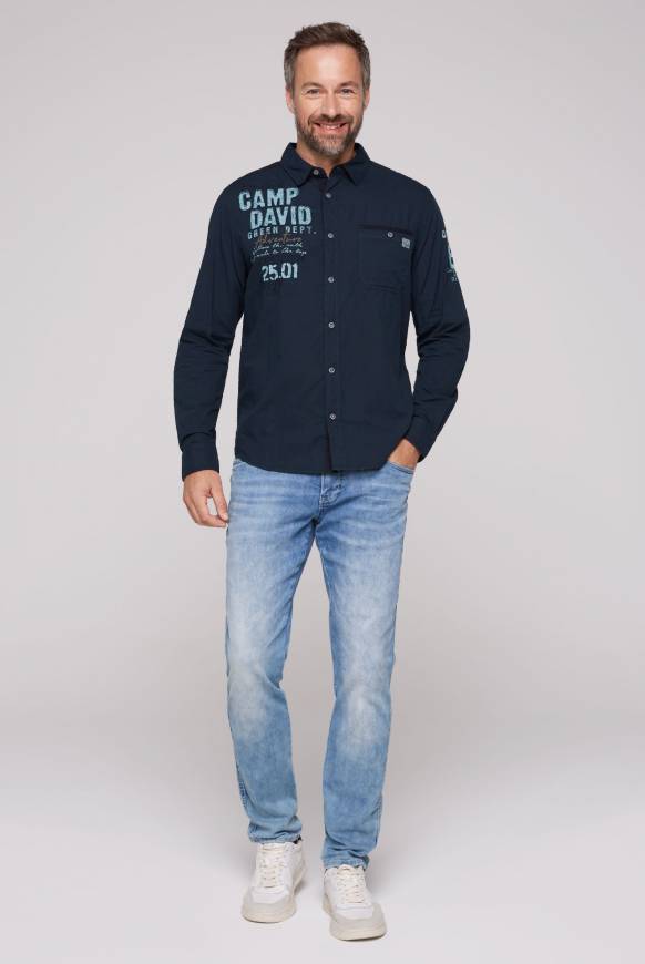 Soccx Langarmhemd mit Logo-Stickereien blue navy Günstiger Verkauf
