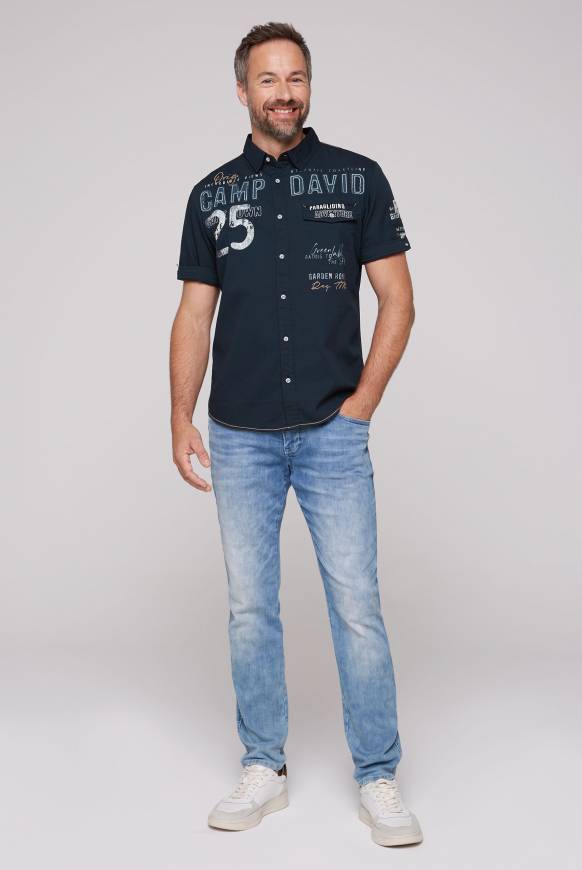 Soccx Kurzarmhemd mit Logo-Applikationen blue navy Versandkostenfrei