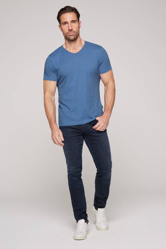 Soccx Basic T-Shirt V-Neck mit Used-Kante sky blue Black Friday Preise