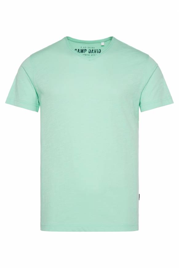 Soccx Basic T-Shirt V-Neck mit Used-Kante sun aqua Im Verkauf