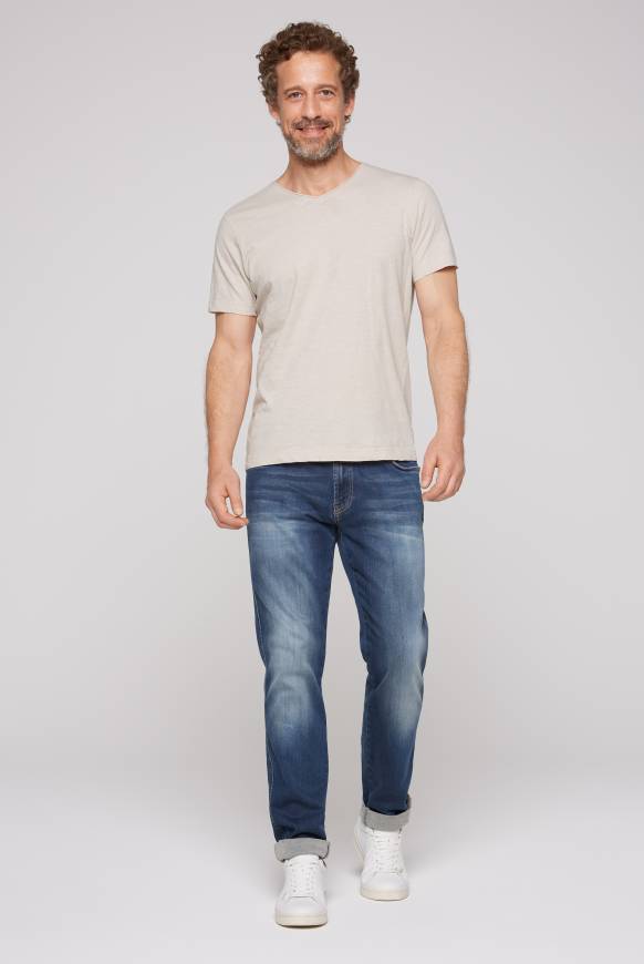 Soccx Basic T-Shirt V-Neck mit Used-Kante light cappuccino 50% Rabatt für begrenzte Zeit