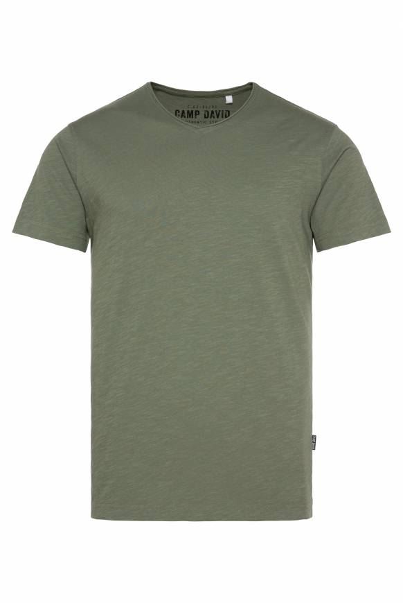 Soccx Basic T-Shirt V-Neck mit Used-Kante green olive Rabatte dieses Monats