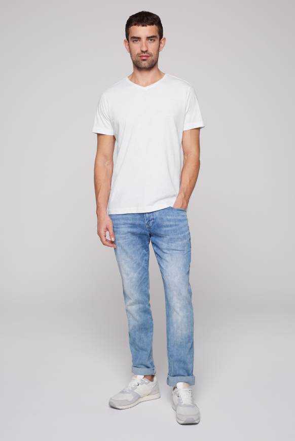 Soccx Basic T-Shirt V-Neck mit Used-Kante opticwhite Verkauf