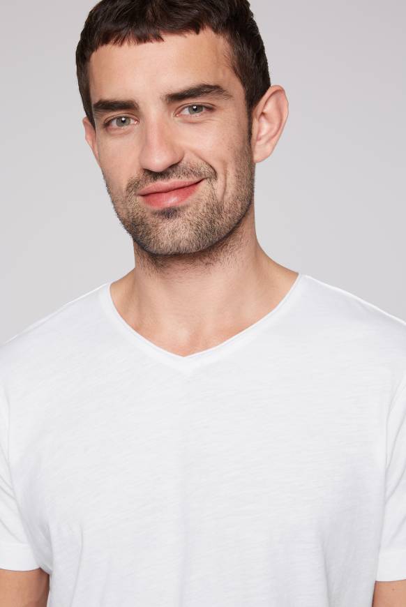 Soccx Basic T-Shirt V-Neck mit Used-Kante opticwhite Verkauf