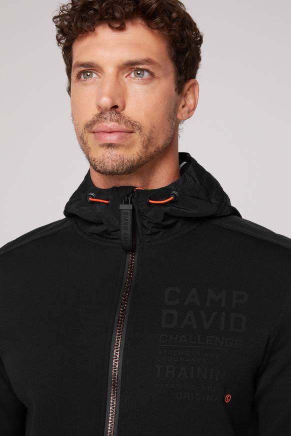 Soccx Kapuzensweatjacke im Materialmix mit Rubber Prints black Neueste Mode
