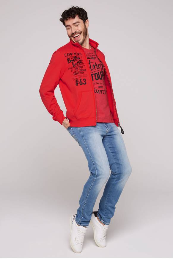 Soccx Sweatjacke mit Print und Stickereien red orange M Fabrikpreis