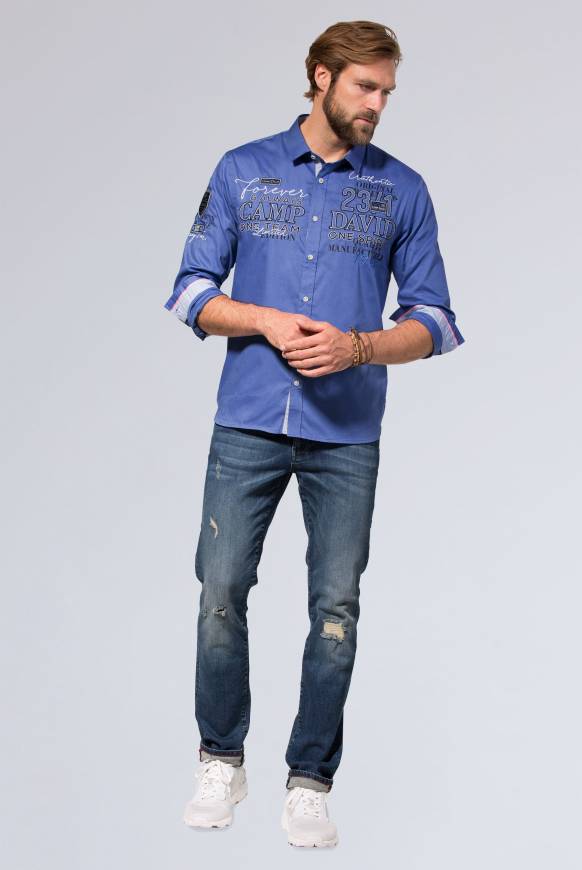 Soccx Hemd mit Dobby-Struktur und Artworks denim blue Osterangebot