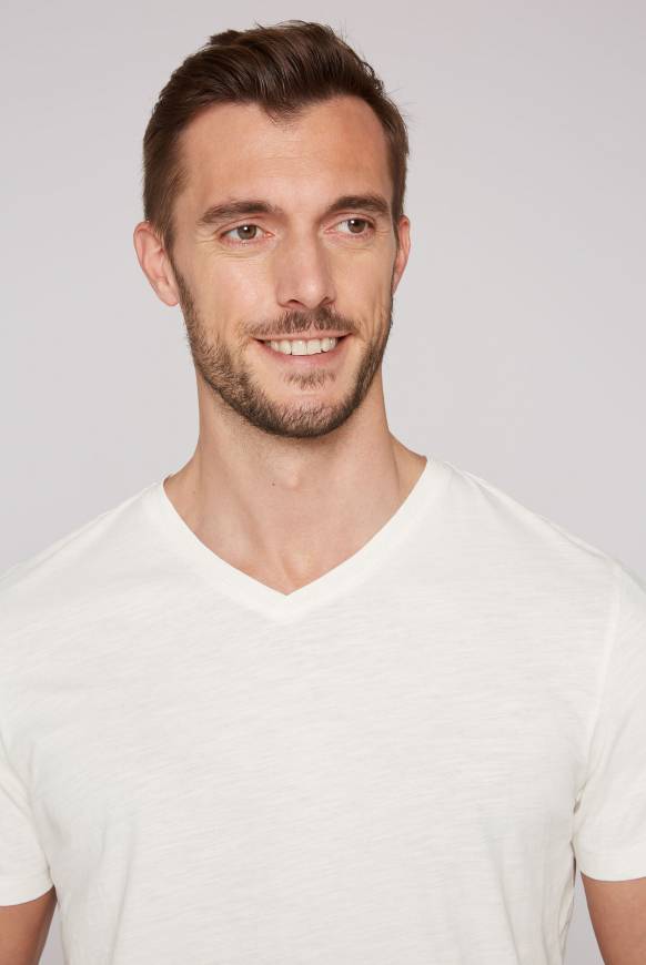 Soccx Basic T-Shirt mit V-Ausschnitt ivory Kostenlose Rückgabe