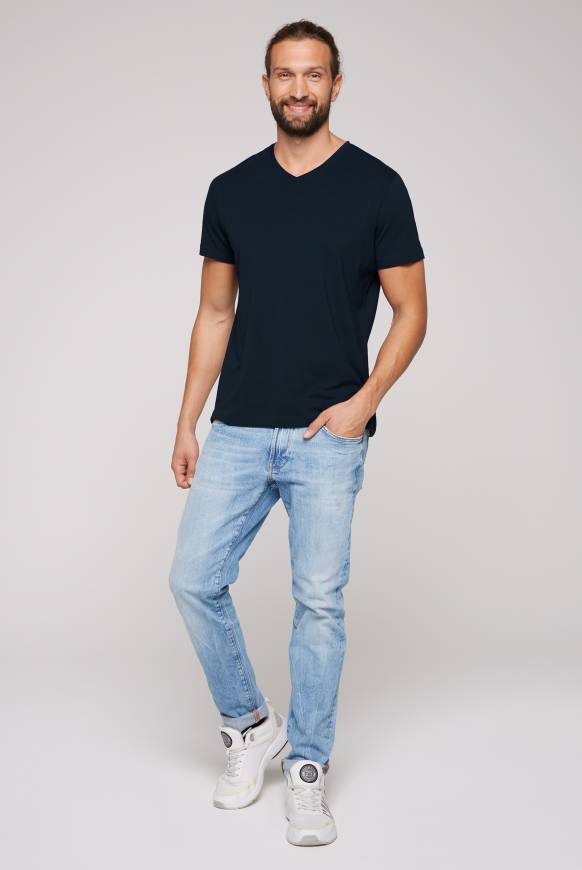 Soccx Basic T-Shirt mit V-Neck, Doppelpack blue navy / blue navy Sonderangebot der Fabrik