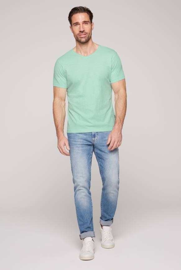 Soccx Basic T-Shirt V-Neck mit Used-Kante sun aqua Discount Store für neue Produkte