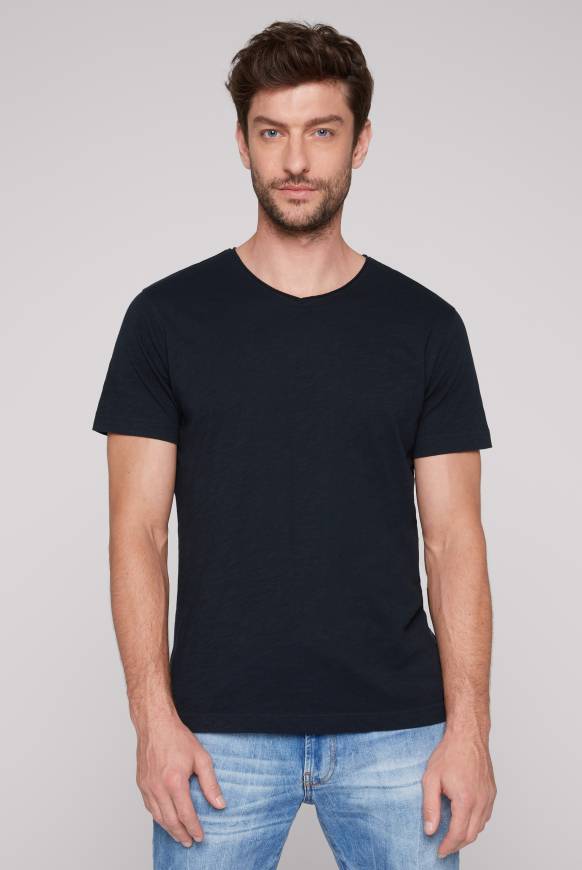 Soccx Basic T-Shirt V-Neck mit Used-Kante blue navy Riesige Rabatte
