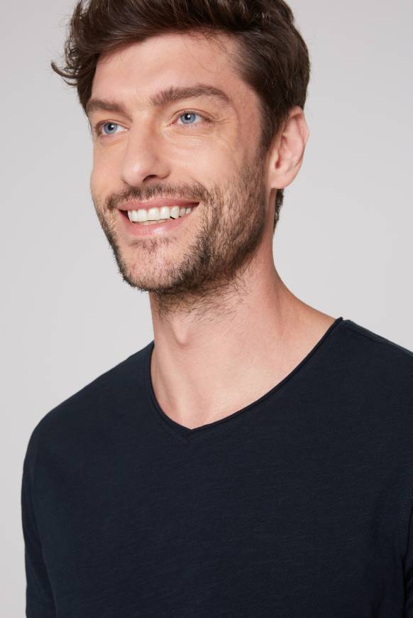 Soccx Basic T-Shirt V-Neck mit Used-Kante blue navy Riesige Rabatte