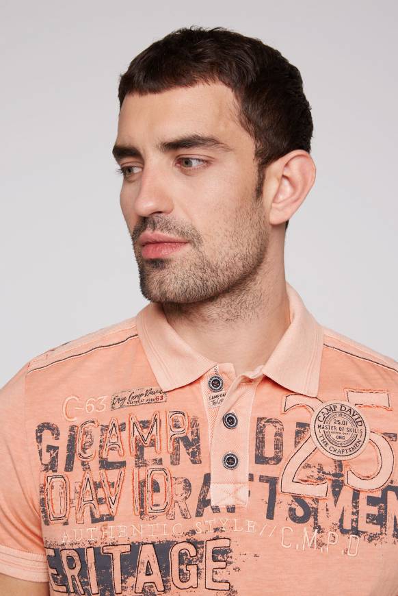 Soccx Poloshirt mit Label-Applikationen old peach M Clearance-Verkauf