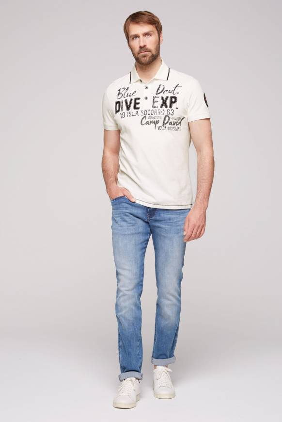 Soccx Pikee-Polo mit Label-Applikationen ivory Fabrikverkauf