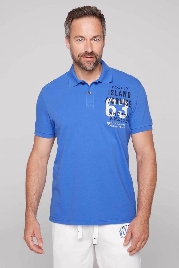 Soccx Kurzarmpolo aus Pikee mit Label Print deep sky Blitzverkäufe