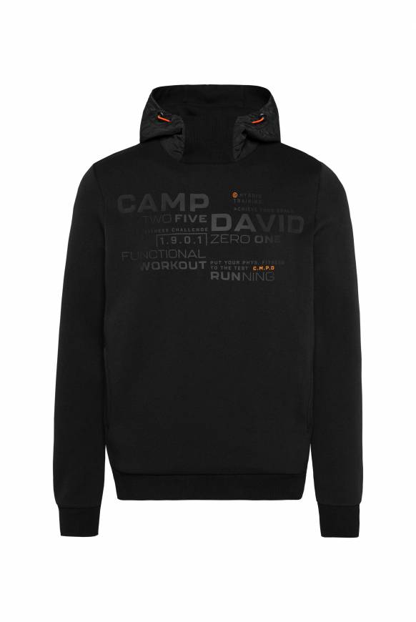 Soccx Hoodie im Materialmix mit Artwork und Rückentasche black Tiefpreis