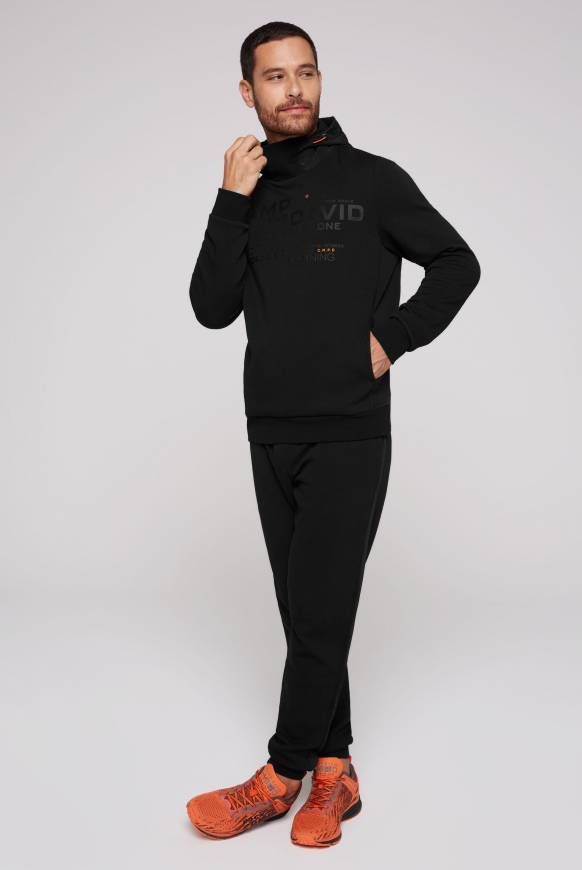 Soccx Hoodie im Materialmix mit Artwork und Rückentasche black Tiefpreis