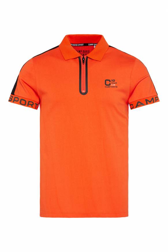Soccx Poloshirt mit Zipper und kontrastvollen Prints signal orange Begrenzte Freigabe