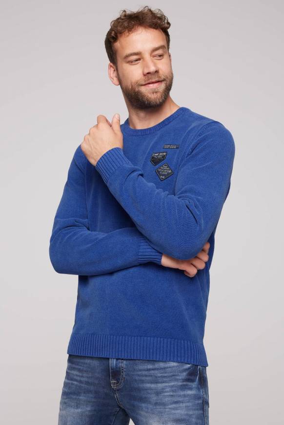 Soccx Chenille-Pullover Stone Washed mit Patches strong blue Nur für heute