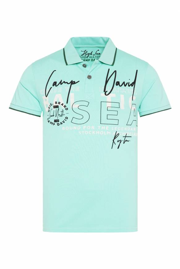 Soccx Poloshirt aus Pikee mit Rubber Print flash aqua Letzter Tag