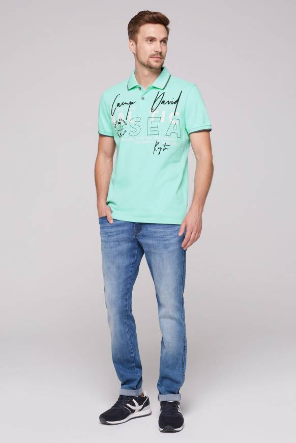 Soccx Poloshirt aus Pikee mit Rubber Print flash aqua Letzter Tag