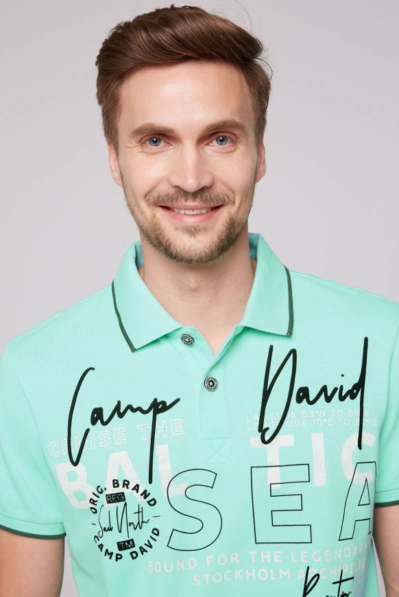 Soccx Poloshirt aus Pikee mit Rubber Print flash aqua Letzter Tag