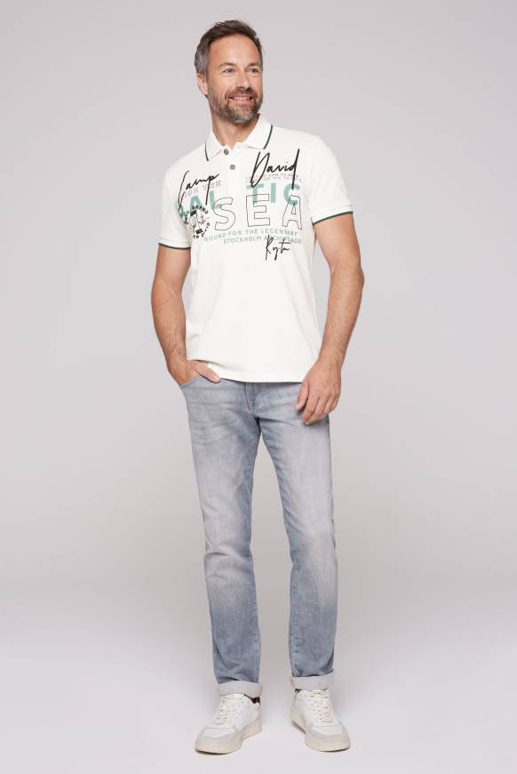 Soccx Poloshirt aus Pikee mit Rubber Print ivory Bis zu 50% Rabatt