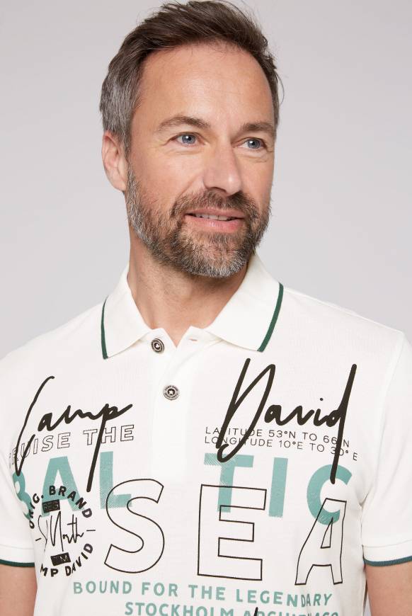 Soccx Poloshirt aus Pikee mit Rubber Print ivory Bis zu 50% Rabatt