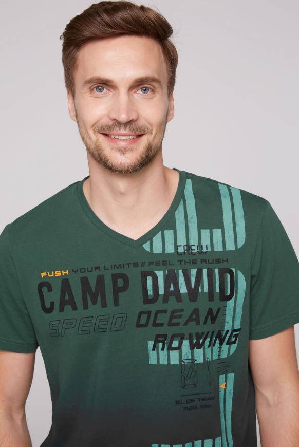 Soccx V-Shirt Dip Dye mit Label Print dark green M Sonderangebot der Fabrik