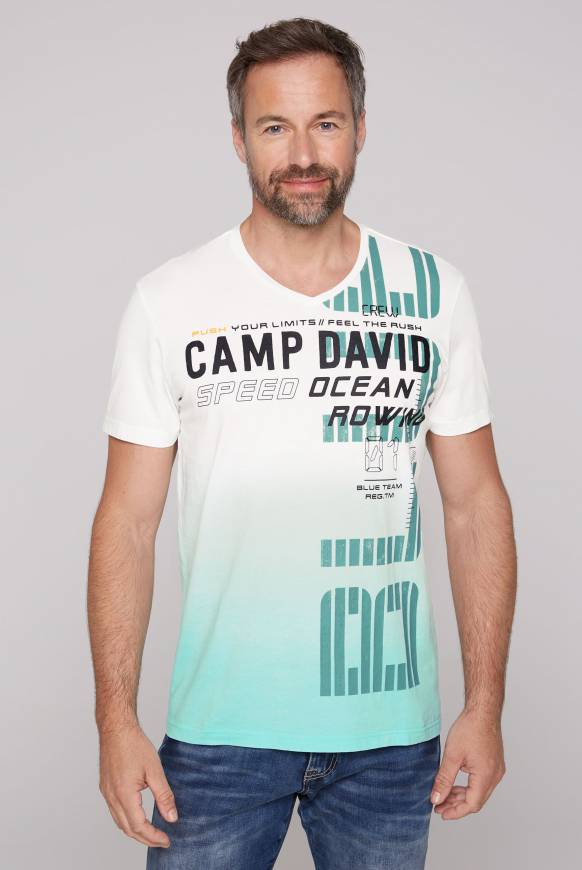 Soccx V-Shirt Dip Dye mit Label Print ivory M