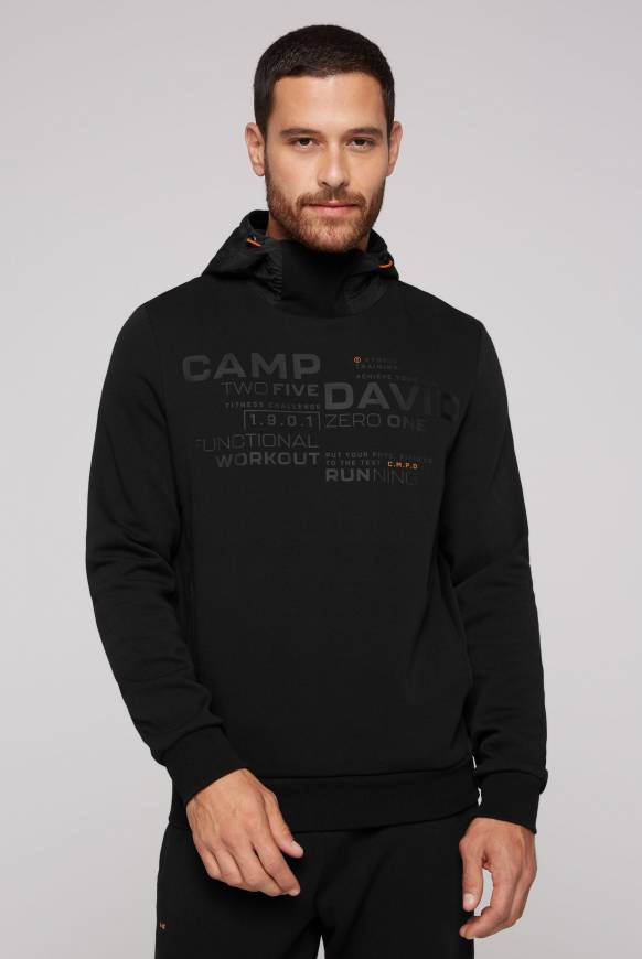 Soccx Hoodie im Materialmix mit Artwork und Rückentasche black 50% Rabatt mit kostenlosem Versand