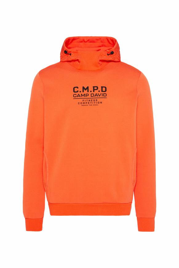 Soccx Hoodie im Materialmix mit Artwork und Rückentasche signal orange Clearance-Verkauf