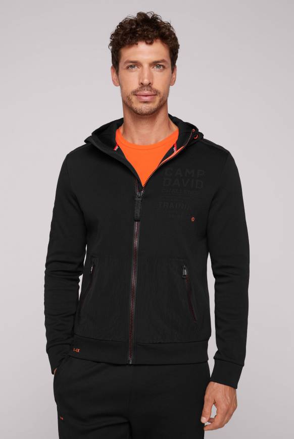 Soccx Kapuzensweatjacke im Materialmix mit Rubber Prints black Kostenloser Versand international