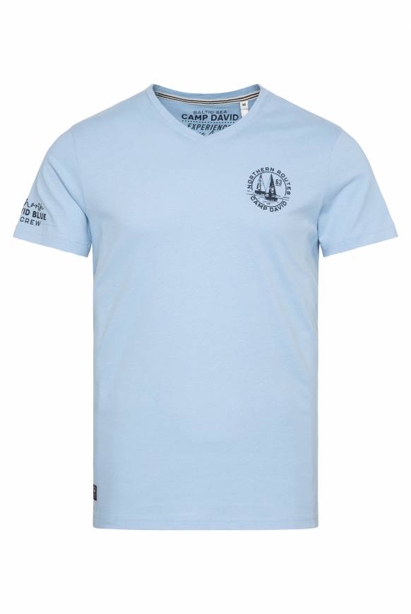 Soccx V-Shirt mit kleinen Rubber Prints summer blue Kostenloser Versand