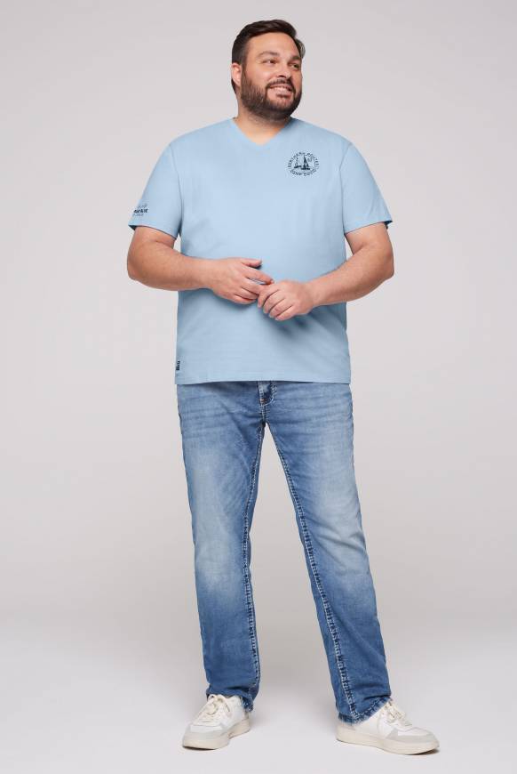 Soccx V-Shirt mit kleinen Rubber Prints summer blue Kostenloser Versand