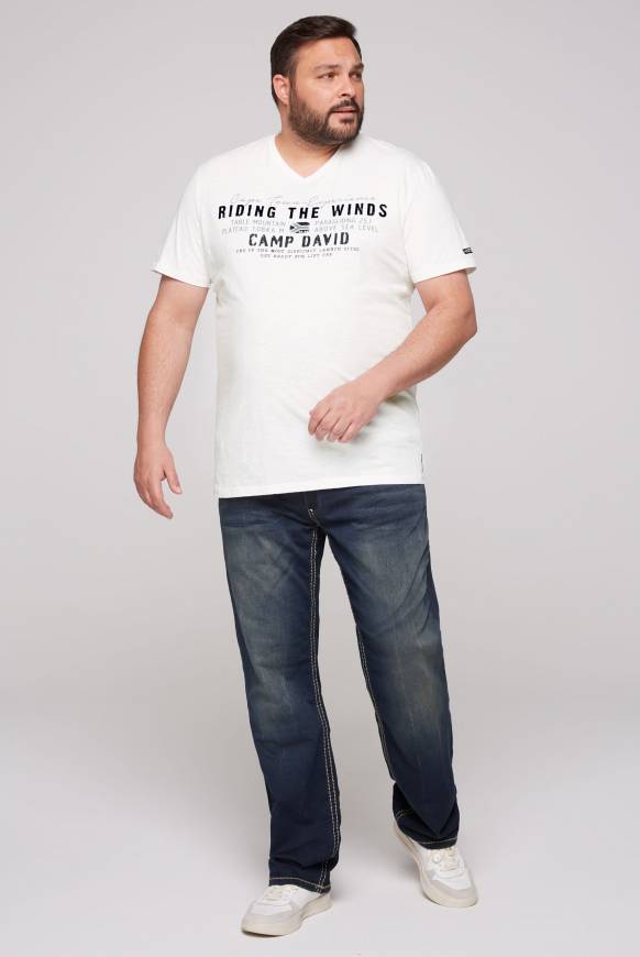 Soccx V-Shirt mit Flockprint ivory Valentinstagsangebot