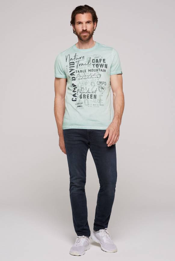 Soccx Rundhalsshirt Oil Dyed mit Label Print teal Lagerräumung