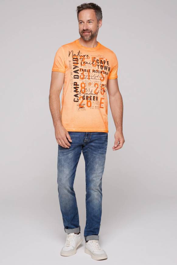 Soccx Rundhalsshirt Oil Dyed mit Label Print sunrise orange Heißer Verkauf