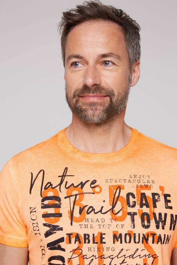 Soccx Rundhalsshirt Oil Dyed mit Label Print sunrise orange Heißer Verkauf