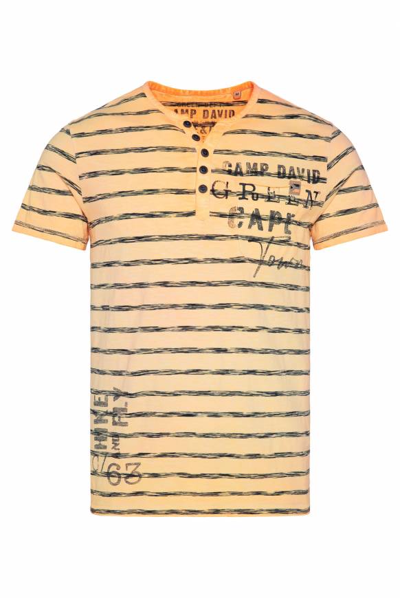 Soccx Gestreiftes Henley-Shirt mit Brusttasche sunrise orange Online Outlet