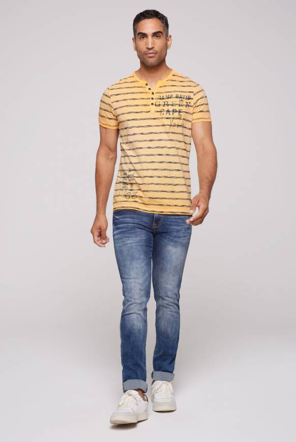 Soccx Gestreiftes Henley-Shirt mit Brusttasche sunrise orange Online Outlet