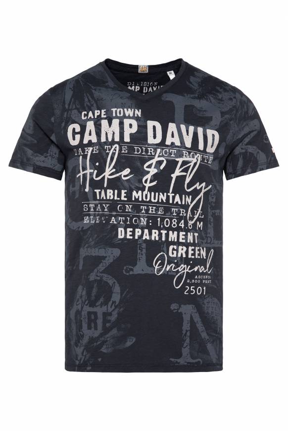 Soccx T-Shirt V-Neck mit All Over Print blue navy Blitzangebot