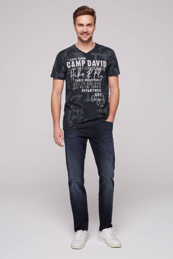 Soccx T-Shirt V-Neck mit All Over Print blue navy Blitzangebot