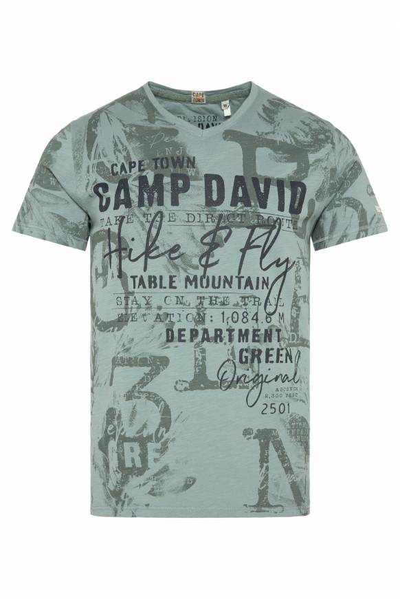 Soccx T-Shirt V-Neck mit All Over Print teal Große Rabatte