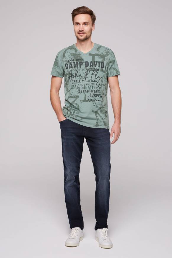 Soccx T-Shirt V-Neck mit All Over Print teal Große Rabatte
