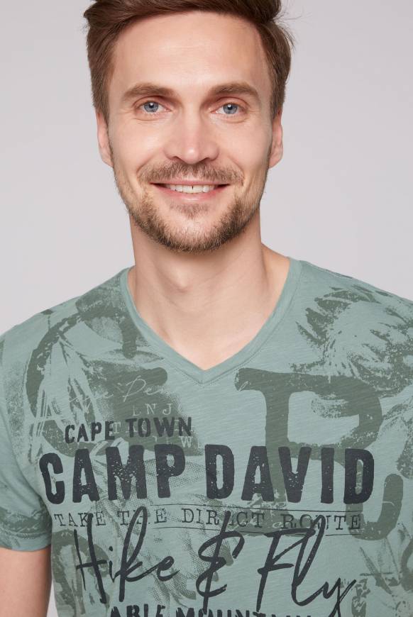 Soccx T-Shirt V-Neck mit All Over Print teal Große Rabatte