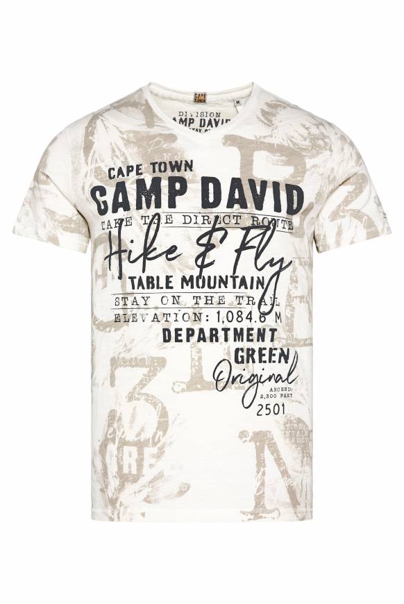 Soccx T-Shirt V-Neck mit All Over Print ivory Neuheiten