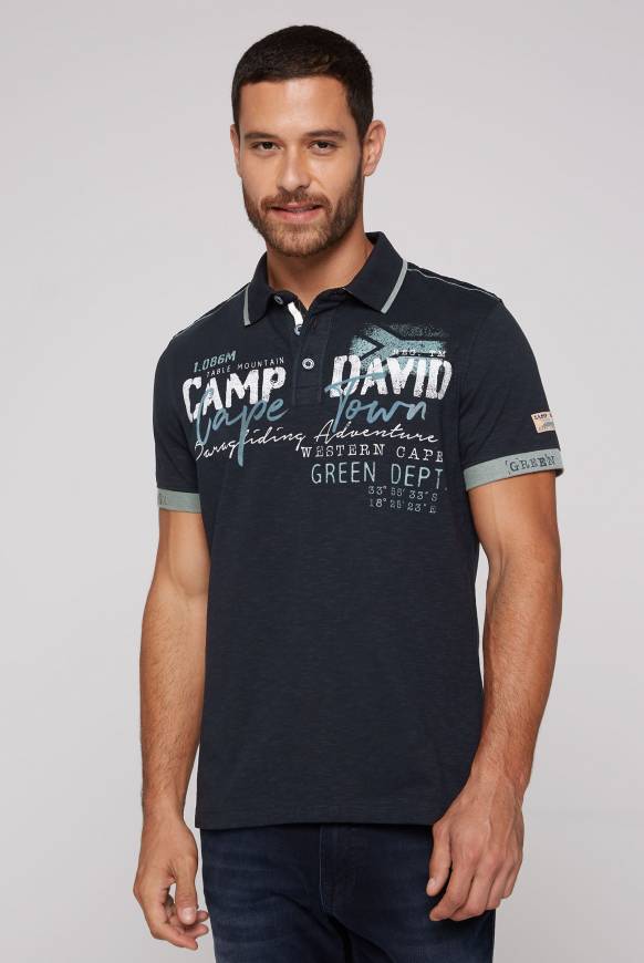 Soccx Kurzarmpolo mit Flockprint und Tapes blue navy Kauf eins, bekomm eins gratis