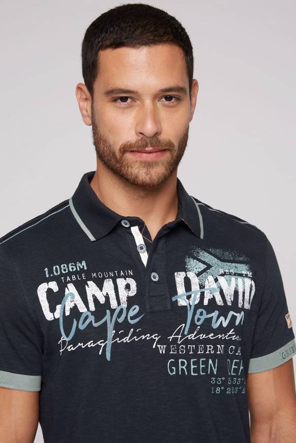 Soccx Kurzarmpolo mit Flockprint und Tapes blue navy Kauf eins, bekomm eins gratis