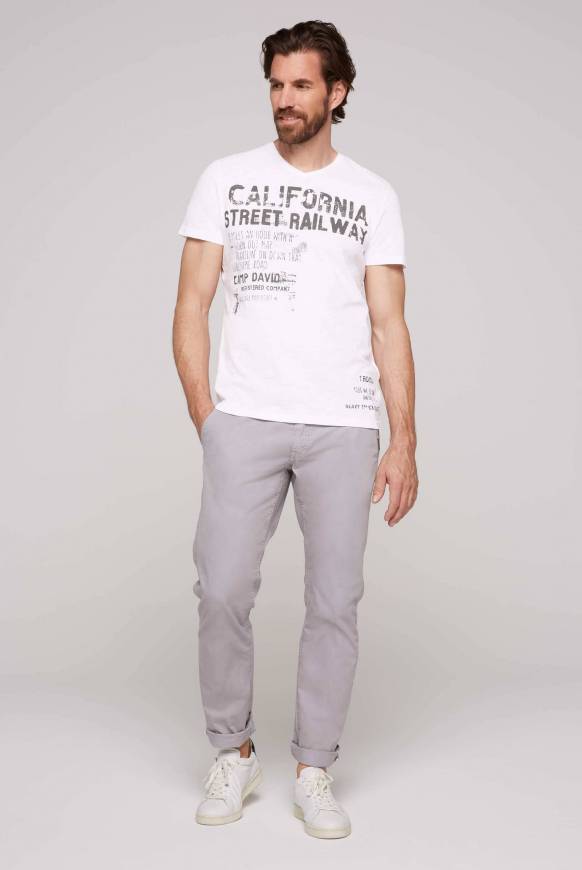 Soccx T-Shirt mit V-Neck und Vintage Print opticwhite Bis zu 50% Rabatt